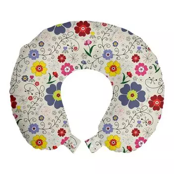 ABAKUHAUS Flowers Дорожная подушка для шеи, Цветочная бабочка, Пенопластовые дорожные принадлежности для самолета и автомобиля, 30x30 см, Разноцветные