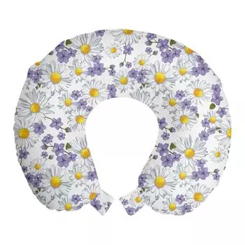 ABAKUHAUS Flowers Дорожная подушка для шеи, Цветущие полевые цветы, Пенопластовые дорожные принадлежности для самолета и автомобиля, 30x30 см, Белый, Желтый, Фиолетовый