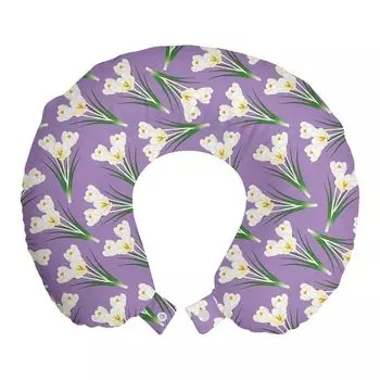 ABAKUHAUS Flowers Дорожная подушка для шеи, Цветущие букеты крокусов, Пенопластовые дорожные принадлежности для самолета и автомобиля, 30x30 см, Пурпурно-зеленый кремовый
