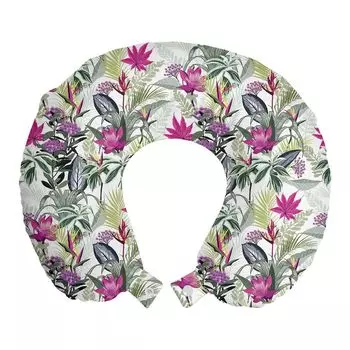 ABAKUHAUS Flowers дорожная подушка для шеи, цветы с заостренными листьями, дорожная вещь из пенопласта для самолета и автомобиля, 30x30 см, белый многоцветный