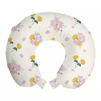 ABAKUHAUS Flowers дорожная подушка для шеи, цветы космеи и циннии, дорожный предмет из пенопласта для самолета и автомобиля, 30x30 см, горчично-зеленый резеда