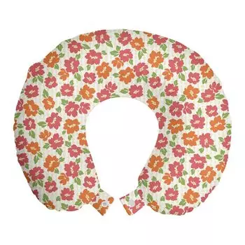 ABAKUHAUS Flowers Дорожная подушка для шеи, Цветы на декорированном фоне, Пенопластовые дорожные принадлежности для самолета и автомобиля, 30х30 см, Цвет слоновой кости Коралловый лосось