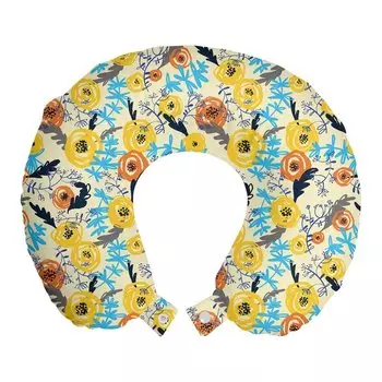 ABAKUHAUS Flowers дорожная подушка для шеи, цветы и сопутствующие элементы, дорожные принадлежности из пенопласта для самолетов и автомобилей, 30х30 см, кремовые и многоцветные