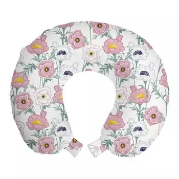 ABAKUHAUS Flowers Дорожная подушка для шеи, Цветы на однотонном фоне, Пенопластовые дорожные принадлежности для самолета и автомобиля, 30x30 см, Белая роза и Бледно-бирюзовый