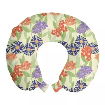 ABAKUHAUS Flowers Дорожная подушка для шеи, Doodle Art Summer Flowers, Пенопластовые дорожные принадлежности для самолета и автомобиля, 30x30 см, Разноцветные