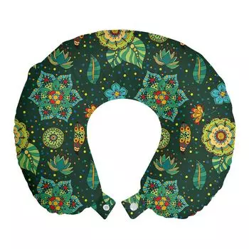 ABAKUHAUS Flowers Дорожная подушка для шеи, Fantasy Colorful, Пенопластовые дорожные принадлежности для самолета и автомобиля, 30x30 см, Разноцветные