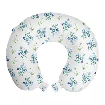 ABAKUHAUS Flowers Дорожная подушка для шеи, Flowers Forget-Me-Not Art, Пенопластовые дорожные принадлежности для самолета и автомобиля, 30x30 см, Бледно-голубой, многоцветный