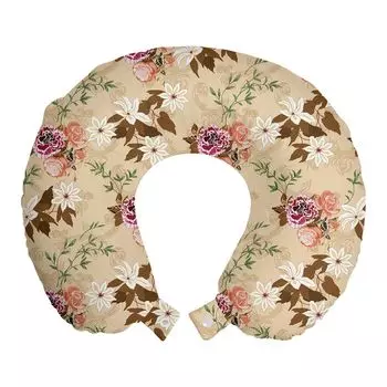 ABAKUHAUS Flowers Дорожная подушка для шеи, гвоздика, роза, цветы хвороста, пенопластовые дорожные принадлежности для самолета и автомобиля, 30x30 см, разноцветные