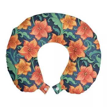 ABAKUHAUS Flowers Дорожная подушка для шеи, каракули с цветком лилии, пенопластовые дорожные принадлежности для самолета и автомобиля, 30x30 см, разноцветные