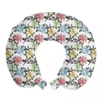 ABAKUHAUS Flowers Дорожная подушка для шеи, красочная весенняя ботаническая тема, пенопластовый дорожный предмет для самолета и автомобиля, 30x30 см, многоцветный кокасо-серый