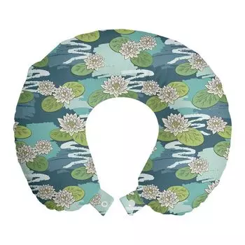 ABAKUHAUS Flowers Дорожная подушка для шеи, Кувшинки над водно-болотными угодьями, Пенопластовые дорожные принадлежности для самолета и автомобиля, 30x30 см, Разноцветные