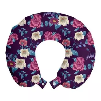 ABAKUHAUS Flowers Дорожная подушка для шеи, лепестки цветов Wildspitz, пенопластовые дорожные принадлежности для самолета и автомобиля, 30x30 см, сливовый и разноцветный
