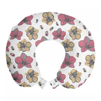 ABAKUHAUS Flowers Дорожная подушка для шеи, мягкие цветы и бутоны орхидеи, пенопластовые дорожные принадлежности для самолета и автомобиля, 30x30 см, разноцветные