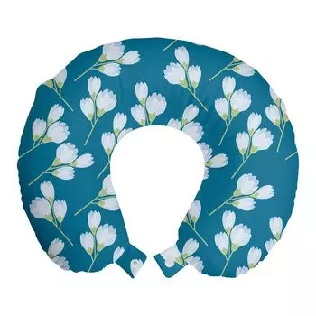 ABAKUHAUS Flowers Дорожная подушка для шеи, непрерывно растущие цветы, пенопластовые дорожные принадлежности для самолета и автомобиля, 30x30 см, морской синий и пастельно-зеленый