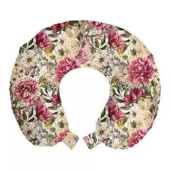 ABAKUHAUS Flowers Дорожная подушка для шеи, Пестрые весенние цветы и листья, Пенопластовые дорожные принадлежности для самолета и автомобиля, 30х30 см, Разноцветные