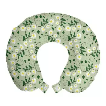 ABAKUHAUS Flowers Дорожная подушка для шеи, распускающиеся листья ромашки, пенопластовые дорожные принадлежности для самолета и автомобиля, 30x30 см, Зеленый Зеленый