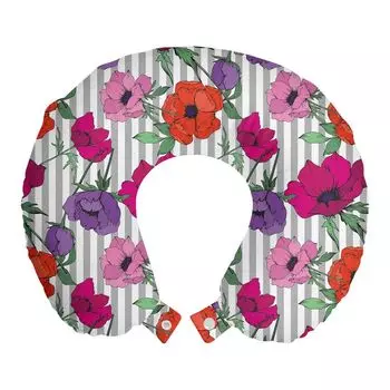 ABAKUHAUS Flowers Дорожная подушка для шеи, разноцветные цветы анемоны, пенопластовые дорожные принадлежности для самолета и автомобиля, 30x30 см, разноцветные