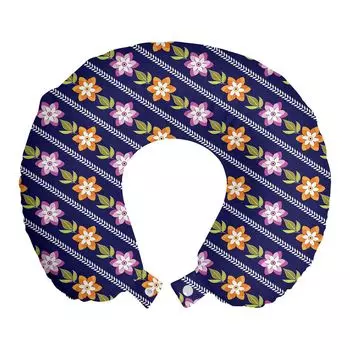 ABAKUHAUS Flowers Дорожная подушка для шеи, разноцветные цветы и листья, пенопластовые дорожные принадлежности для самолета и автомобиля, 30x30 см, разноцветные