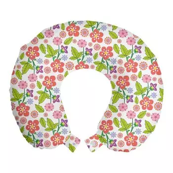ABAKUHAUS Flowers Дорожная подушка для шеи, Романтический дизайн букета, Пенопластовые дорожные принадлежности для самолета и автомобиля, 30x30 см, Разноцветные