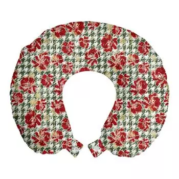 ABAKUHAUS Flowers Дорожная подушка для шеи, шотландская «гусиная лапка», пенопластовые дорожные принадлежности для самолета и автомобиля, 30x30 см, Hunter Green Ruby