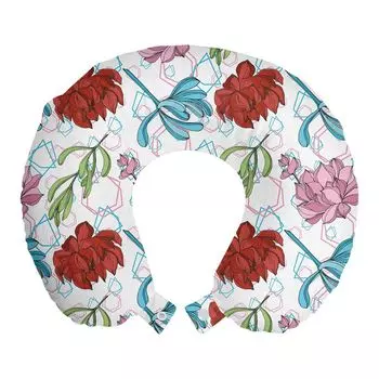ABAKUHAUS Flowers Дорожная подушка для шеи, современный цветочный весенний макет, пенопластовые дорожные принадлежности для самолета и автомобиля, 30x30 см, белые и разноцветные