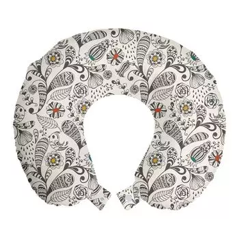 ABAKUHAUS Flowers Дорожная подушка для шеи, Spring Leaves Ethnic, Пенопластовые дорожные принадлежности для самолета и автомобиля, 30x30 см, Кремово-серый