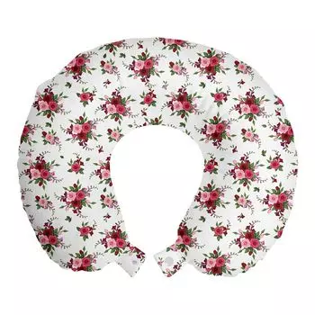 ABAKUHAUS Flowers Дорожная подушка для шеи, свадебные букеты розы, пенопластовые дорожные принадлежности для самолета и автомобиля, 30x30 см, розовый рубиново-зеленый