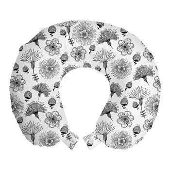 ABAKUHAUS Flowers Дорожная подушка для шеи, угольный цветочный эскиз, пенопластовые дорожные принадлежности для самолета и автомобиля, 30x30 см, угольно-серый и белый