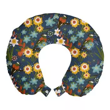 ABAKUHAUS Flowers Дорожная подушка для шеи, Vintage Birds Flowers Art, Пенопластовые дорожные принадлежности для самолета и автомобиля, 30x30 см, Разноцветные