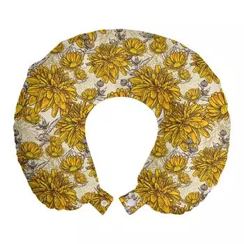 ABAKUHAUS Flowers Дорожная подушка для шеи, Винтажный букет Ботаника, Пенопластовые дорожные принадлежности для самолета и автомобиля, 30x30 см, Земляно-желтый, бежевый