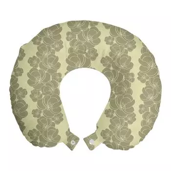 ABAKUHAUS Flowers Дорожная подушка для шеи, весенние тона, цветочное искусство, пенопластовые дорожные принадлежности для самолета и автомобиля, 30x30 см, Бледный хаки, сумерки