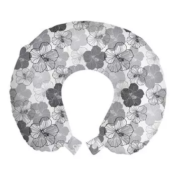 ABAKUHAUS Flowers Дорожная подушка для шеи, винтажные цветы гибискуса, пенопластовые дорожные принадлежности для самолетов и автомобилей, 30x30 см, фиолетово-синий бледно-серо-коричневый