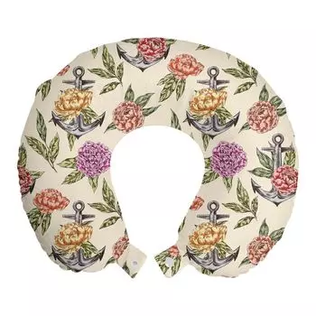 ABAKUHAUS Flowers Дорожная подушка для шеи, винтажные цветы и якоря, пенопластовые дорожные принадлежности для самолета и автомобиля, 30х30 см, разноцветные