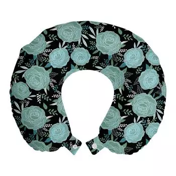 ABAKUHAUS Flowers Дорожная подушка для шеи, винтажный стиль, распускающиеся розы, пенопластовые дорожные принадлежности для самолетов и автомобилей, 30x30 см, темно-серый, бледно-бирюзовый