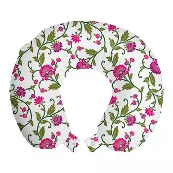 ABAKUHAUS Flowers дорожная подушка под шею, цветы с изогнутыми ветвями, дорожная вещь из пенопласта для самолета и автомобиля, 30x30 см, оливково-зеленый и розовый