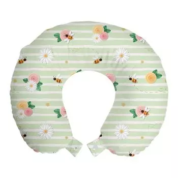 ABAKUHAUS Flowers Insects Дорожная подушка для шеи, роза и ромашка, пенопластовый дорожный предмет для самолета и автомобиля, 30x30 см, пастельно-зеленый разноцветный