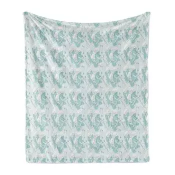 ABAKUHAUS Flowers Мягкое фланелевое флисовое одеяло, Flower Art Branch Garden Art Contour Nature Decorated Mint, 175 x 230 см, Белый Серо-Чирок