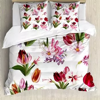 ABAKUHAUS Flowers Пододеяльник, композиция из цветов, защита от клещей, подходит для аллергиков с наволочками, 200 см x 200 см - 80 x 80 см, разноцветный
