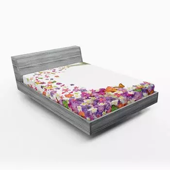 ABAKUHAUS Flowers Простынь на подкладке, бабочки, цветы нарцисса, фиалки и анютины глазки, лейка из старой лейки, 90 x 190 см, разноцветные