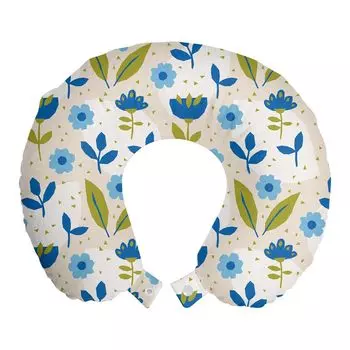 ABAKUHAUS Flowers Travel Pillow Подушка для шеи, геометрические цветы и листья, пенопластовые дорожные принадлежности для самолета и автомобиля, 30x30 см, яичная скорлупа оливково-зеленого цвета