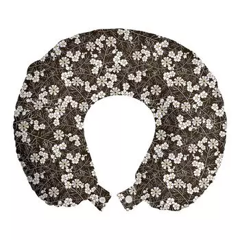 ABAKUHAUS Flowers Travel Pillow Подушка для шеи, White Flowers Branch Art, Пенопластовые дорожные принадлежности для самолета и автомобиля, 30x30 см, Коричнево-желтый