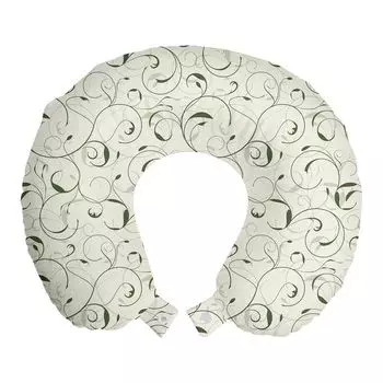 ABAKUHAUS Flowers Travel Pillow Подушка для шеи, Swirl Leafage Industry Art, Пенопластовые дорожные принадлежности для самолетов и автомобилей, 30x30 см, Яичная скорлупа Hunter Green