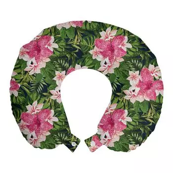 ABAKUHAUS Flowers Travel Подушка для шеи, Цветущие Гавайские джунгли, Пенопластовые дорожные принадлежности для самолета и автомобиля, 30х30 см, Разноцветные