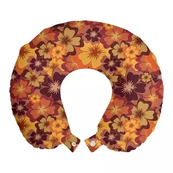 ABAKUHAUS Flowers Travel Подушка для шеи, Цветы осеннего искусства, Пенопластовые дорожные принадлежности для самолета и автомобиля, 30x30 см, Бледно-оранжевый многоцветный