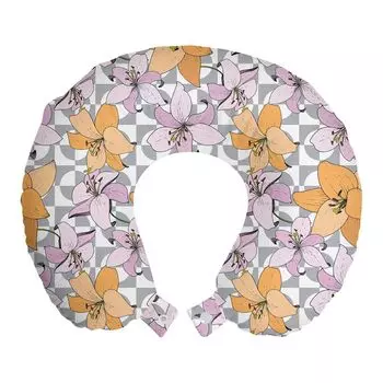 ABAKUHAUS Flowers Travel Подушка для шеи, Пастельная двухцветная Lily Flora, Пенопластовые дорожные принадлежности для самолета и автомобиля, 30x30 см, Разноцветные