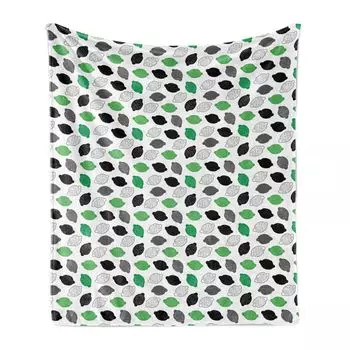 ABAKUHAUS Food Мягкое фланелевое флисовое одеяло, упрощенный стиль, иллюстрация с сочными лимонами и фруктами в абстрактных цветах, 175 x 230 см, Белый Зеленый Кока-Серый