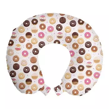 ABAKUHAUS Food Travel Pillow Подушка для шеи, разноцветные вкусные пончики, пенопластовые дорожные принадлежности для самолета и автомобиля, 30x30 см, розовый