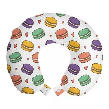 ABAKUHAUS Food Travel Подушка для шеи, разноцветное печенье Macarons, пенопластовые дорожные принадлежности для самолетов и автомобилей, 30x30 см, оранжевый и разноцветный