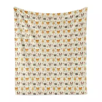 ABAKUHAUS Forest Animals Мягкое фланелевое флисовое одеяло, повторяющийся рисунок животных с цветочными мотивами, собаки, еноты и лисы, анималистические, 175 x 230 см, разноцветные