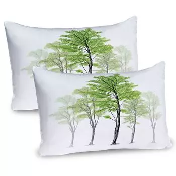 ABAKUHAUS Forest Чехлы для подушек, набор из 2 шт., Дерево в стиле эскиза с зелеными листьями, Абстрактная мечтательная весенняя обстановка, Чехол для подушки с декоративным принтом, 80 x 40 см, Зеленый Черный Белый